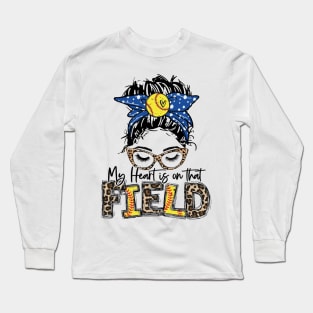 My Heart Is On That Field Softball Tee Leopard Softball Mom Long Sleeve T-Shirt